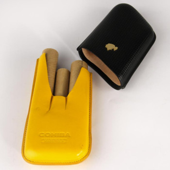 Cohiba Maduro leather case for 3 cigars, black-yellow