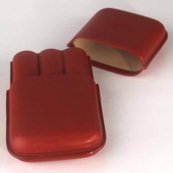 RyJ leather case for 3 cigars, red