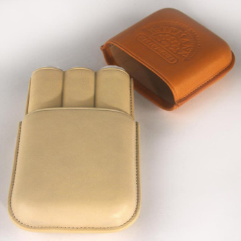 H.Upmann leather case for 3 cigars beige-orange