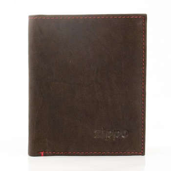 Zippo men's leather wallet, high-topped, mocha with red quilted stitching