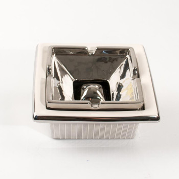 Salon cigar ashtray, square, ceramic, white with silver decoration, 17cm, set of 2