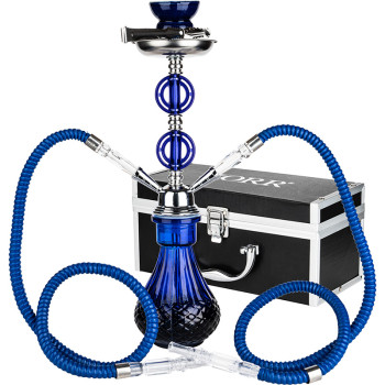 Hookah water pipe 36 cm 2-pack blue in aluminum case