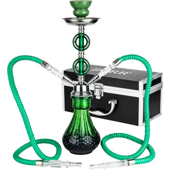 Hookah water pipe 36 cm 2-pack green in aluminum case