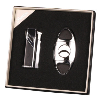 PASSATORE 3-Jet Lighter, black/chrome + Cigar Cutter, chrome