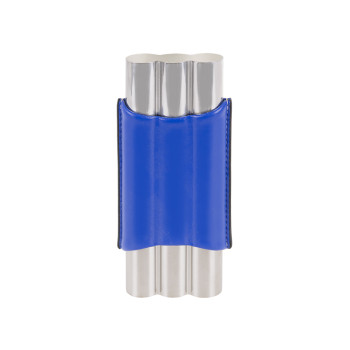 Cigar case stainless steel 3-pack blue