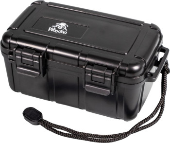 Woodoo Stash Box for utensils, black acrylic, zippered compartment in the lid, with drawstring