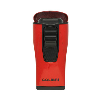 COLIBRI "Monaco II" metallic red cigar lighter with 3-jet flame and blue fuel level indicator