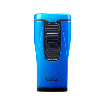 COLIBRI "Monaco II" metallic blue cigar lighter with 3-jet flame and blue fuel level indicator