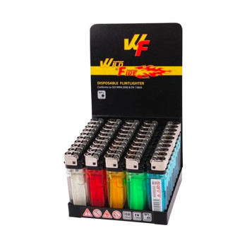 WF Disposable Lighter, Flint Ignition, Transparent, Assorted Colors